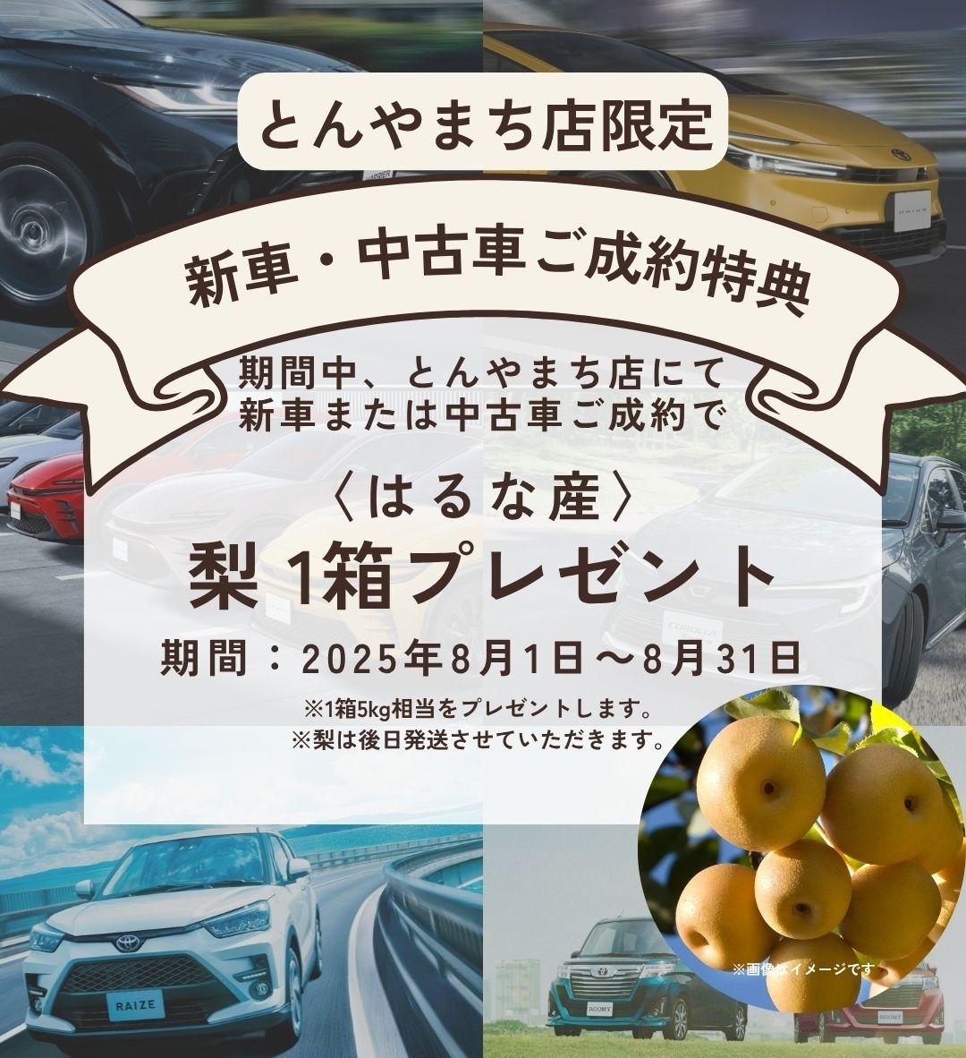 8月限定】ご成約で梨5㎏プレゼント! | ネッツトヨタGTGぐんま株式会社 8月限定】ご成約で梨5㎏プレゼント! | ネッツトヨタGTGぐんま株式会社